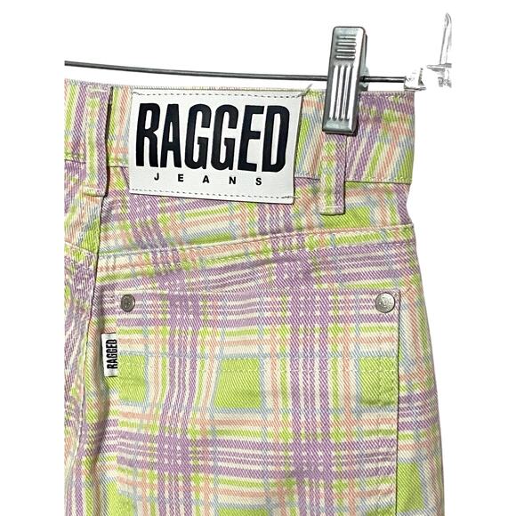 The Ragged Priest Plaid Cargo Utility Jeans Pastel Purple Green Womens 24 Cotton - Picture 6 of 10
